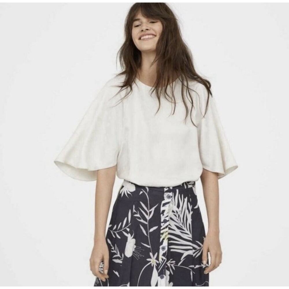 H&M Anna Glover Blouse Size 4 Small Ivory Angel Wing Floral Romantic Boho Top
